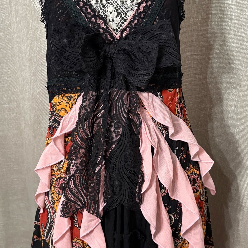 Boho Whimsygoth Black Gypsy Upcycled Lacey Summer Top Knee Length OOAK Sz L- Xl - Picture 11 of 12